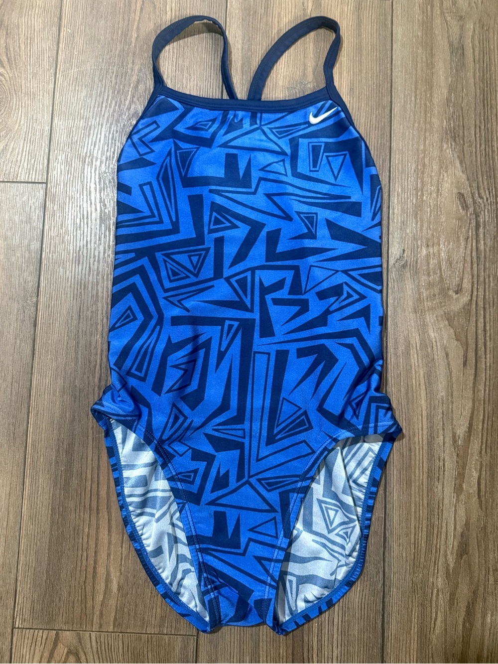 Nike Blue Geometric One Piece Swimsuit Womens 6 32 Open Back Swimwear